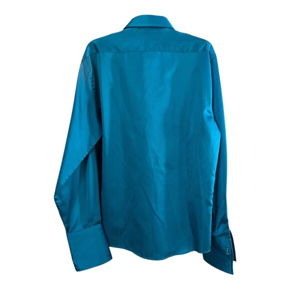 Vizioni Uomo Men’s Teal Silk Dress Shirt – XL 17-17.5 – Satin Finish – Long Slee - Picture 2 of 4